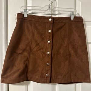 Brown Button-Front Suede Skirt